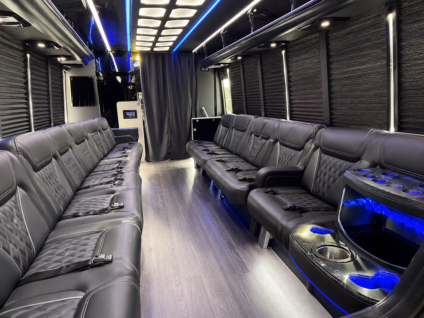 Passenger watching the Allen scenery during a regional party bus road trip