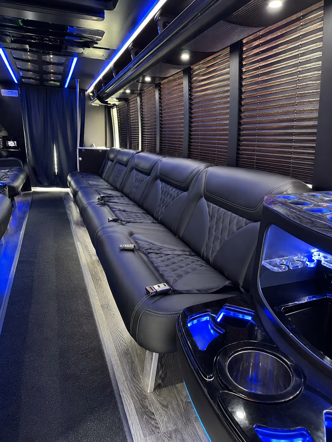 Group beside a Mercedes Sprinter limo in Allen