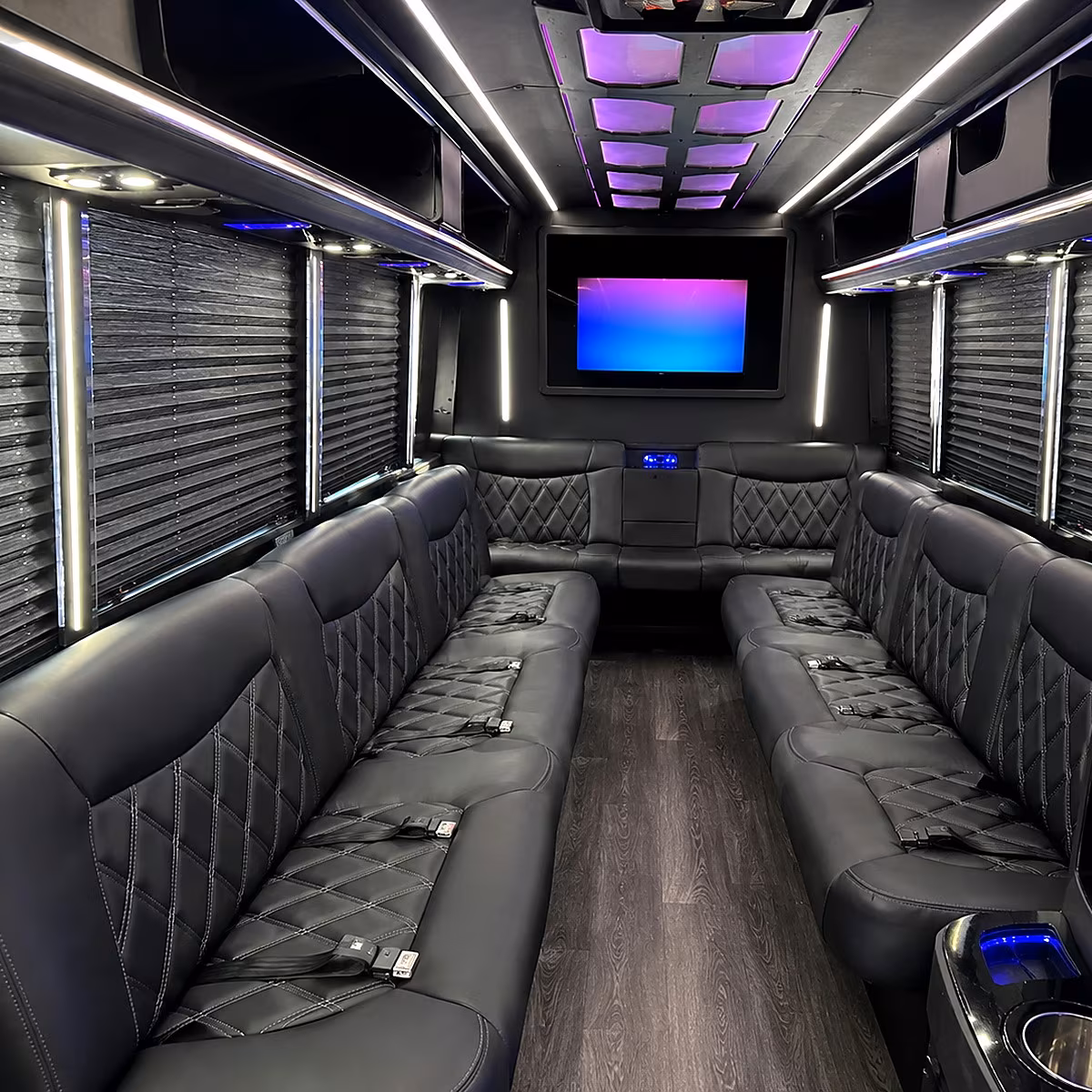 Allen Birthday, Sweet 16, & Quinceañera Transportation party bus interior
