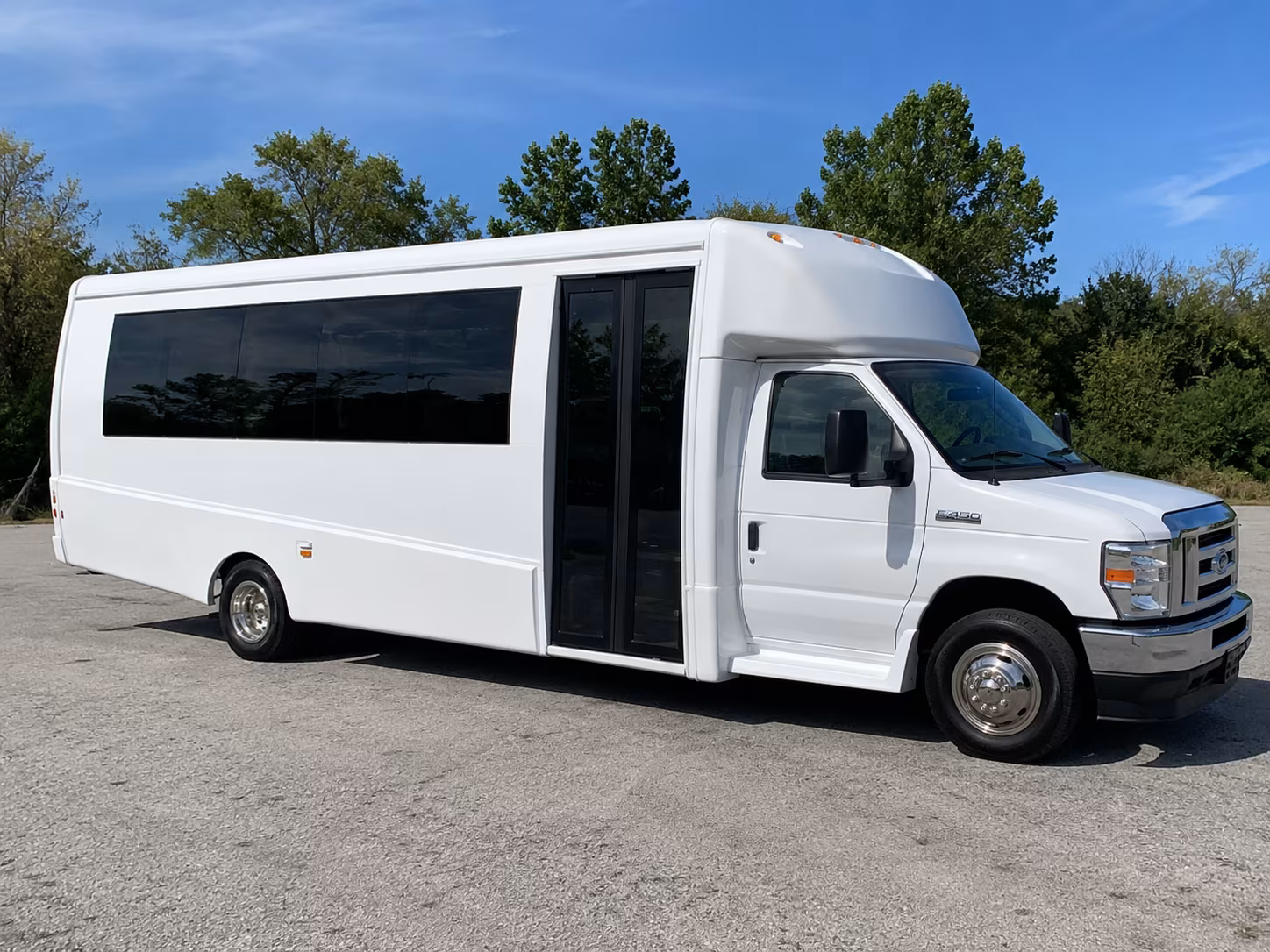 White party bus exterior