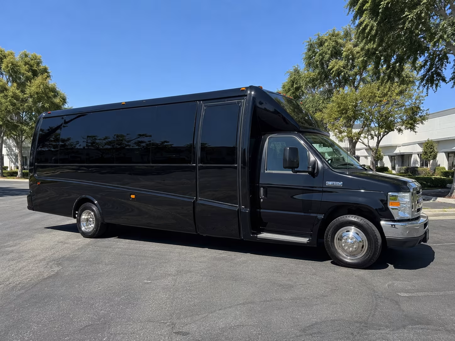 White party bus exterior