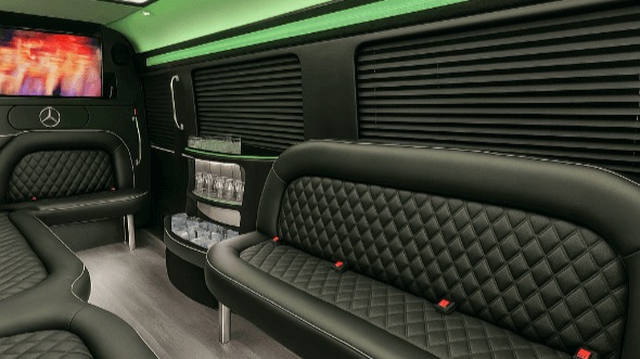 Interior of Charter Bus Company Dallas's 14 Passenger Sprinter Limousine in Dallas
