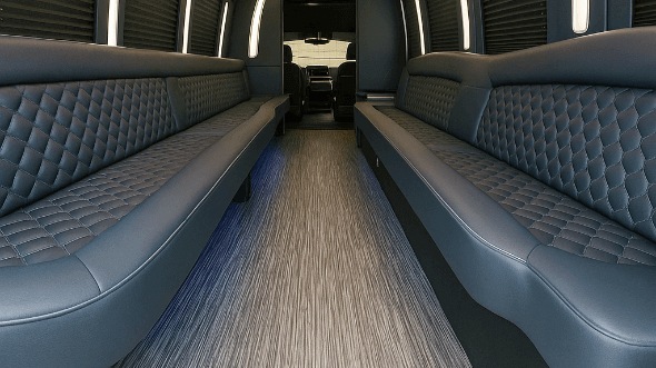 allen 25 passenger party bus inside