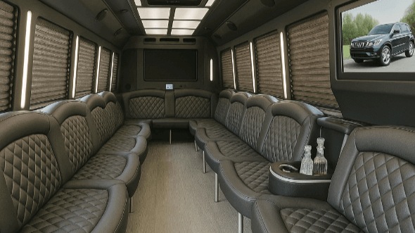 allen 28 passenger party bus inside