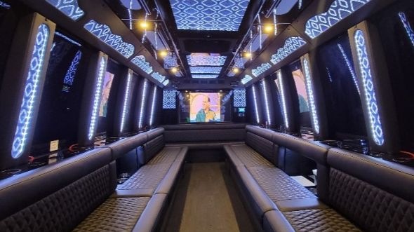 allen 50 passenger party bus interior